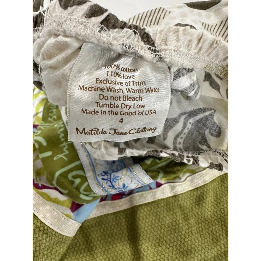 Matilda Jane Girls Tiered Ruffle Skirt Green Floral Script Cotton Size 4‎